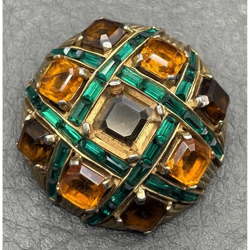 Marcel Boucher Vintage Dome Rhinestone Checkerboard Brooch